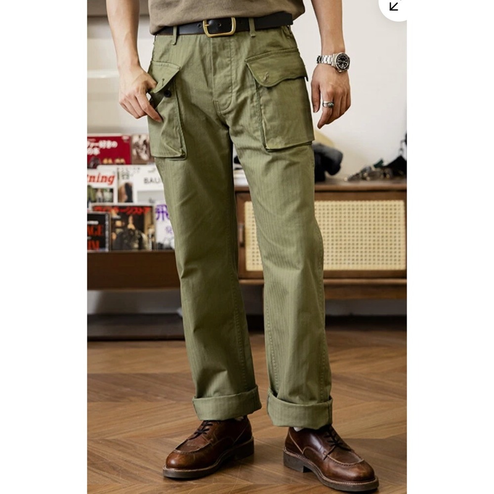 Red Tornado Mens Herringbone Twill Cargo Pants Olive Green HBT Military Size 34